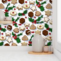 Traditional Christmas Cookies with Holly Berries large print