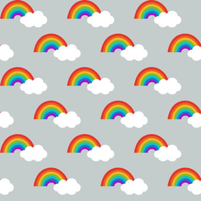 Rainbows and clouds on grey