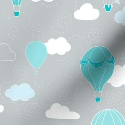 Hot Air Balloons - Grey and Teal