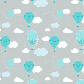 Hot Air Balloons - Grey and Teal