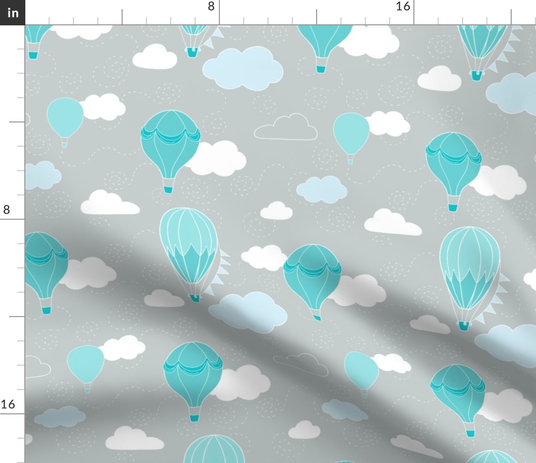 Hot Air Balloons - Grey and Teal