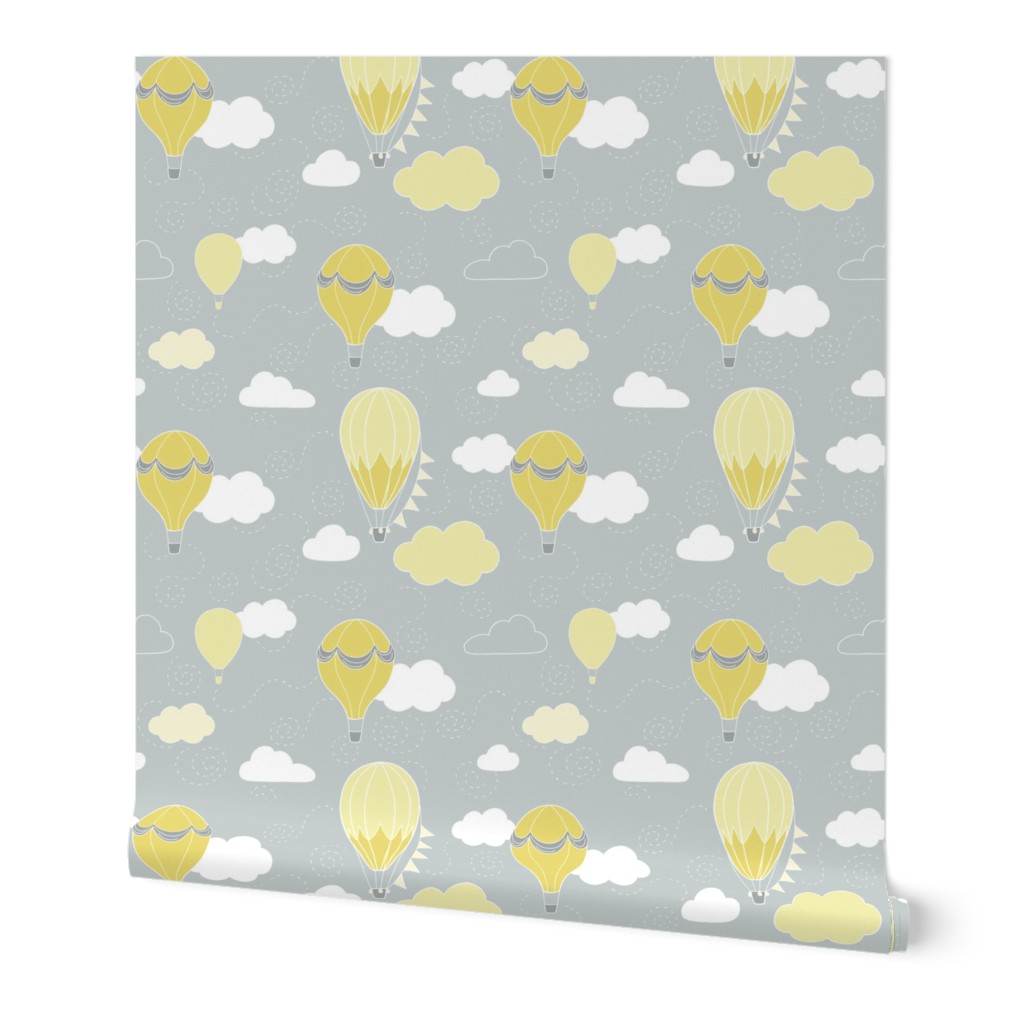 Hot Air Balloons - Grey and Yellow
