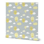 Hot Air Balloons - Grey and Yellow