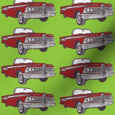 Red 1959 Edsel Corsair Convertible on Green Background