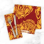 Lion Damask on red - 5 inch