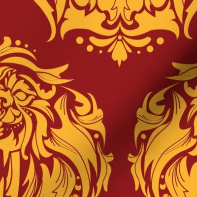 Lion Damask on red - 5 inch