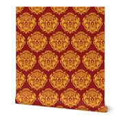 Lion Damask on red - 5 inch