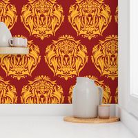 Lion Damask on red - 5 inch