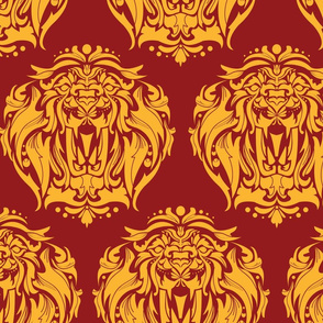 Lion Damask on red - 5 inch