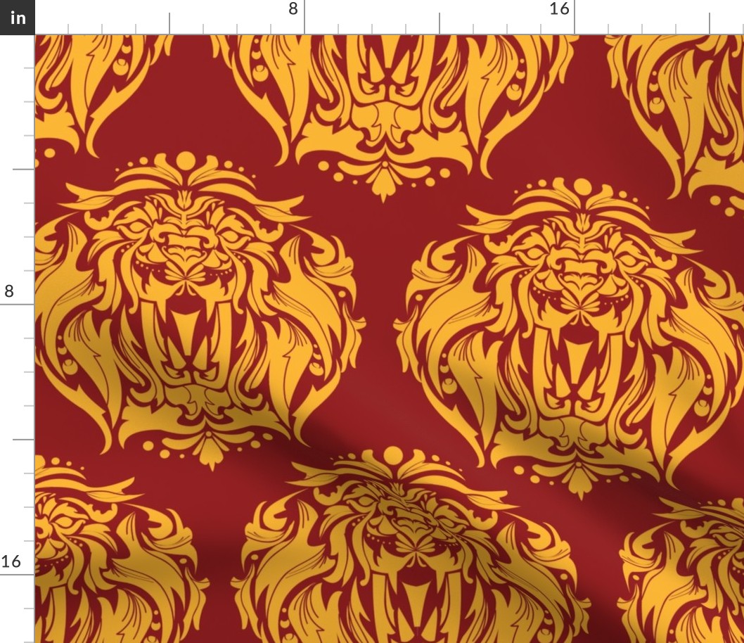 Lion Damask on red - 5 inch