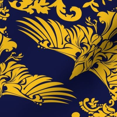   Damask Raven on Blue 5inch