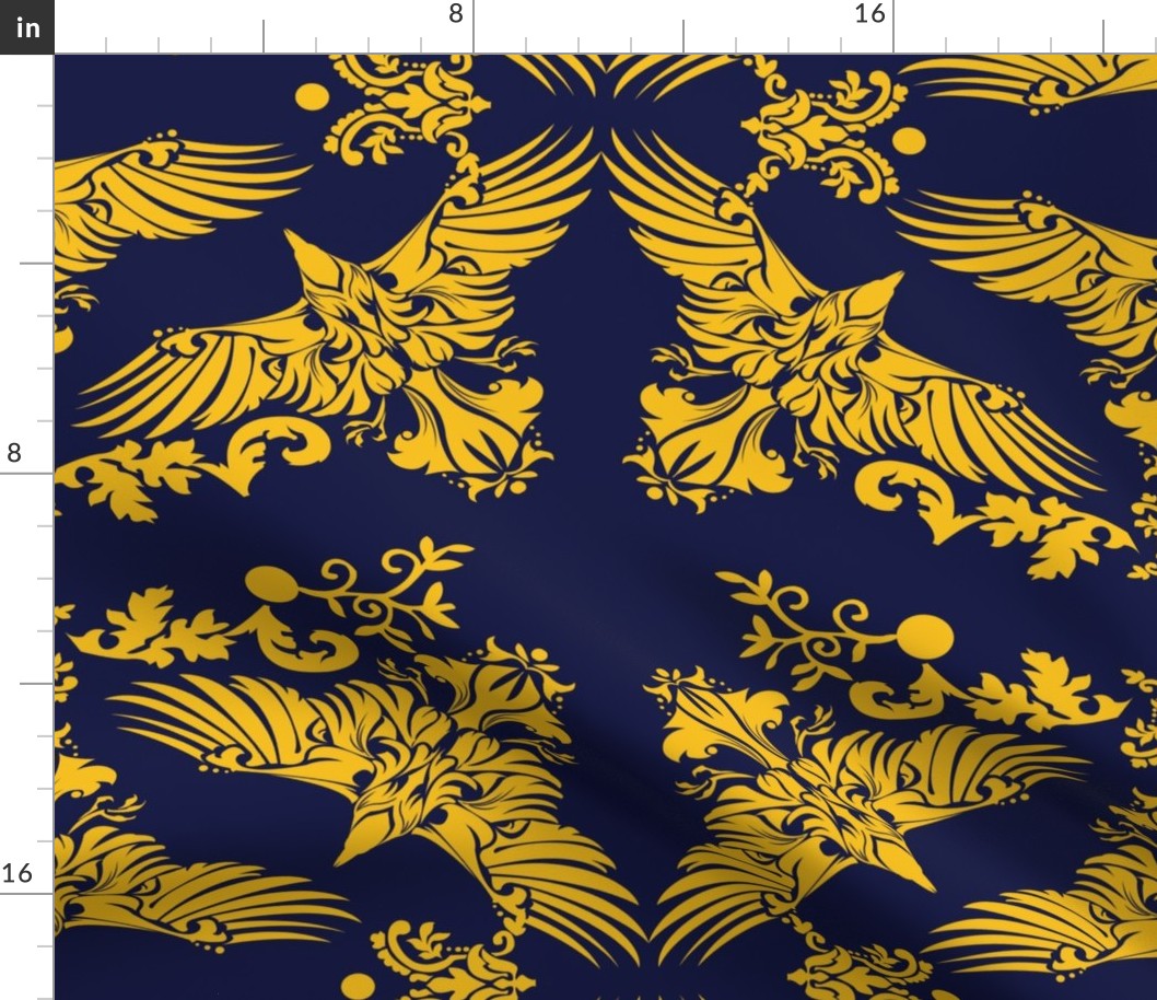   Damask Raven on Blue 5inch