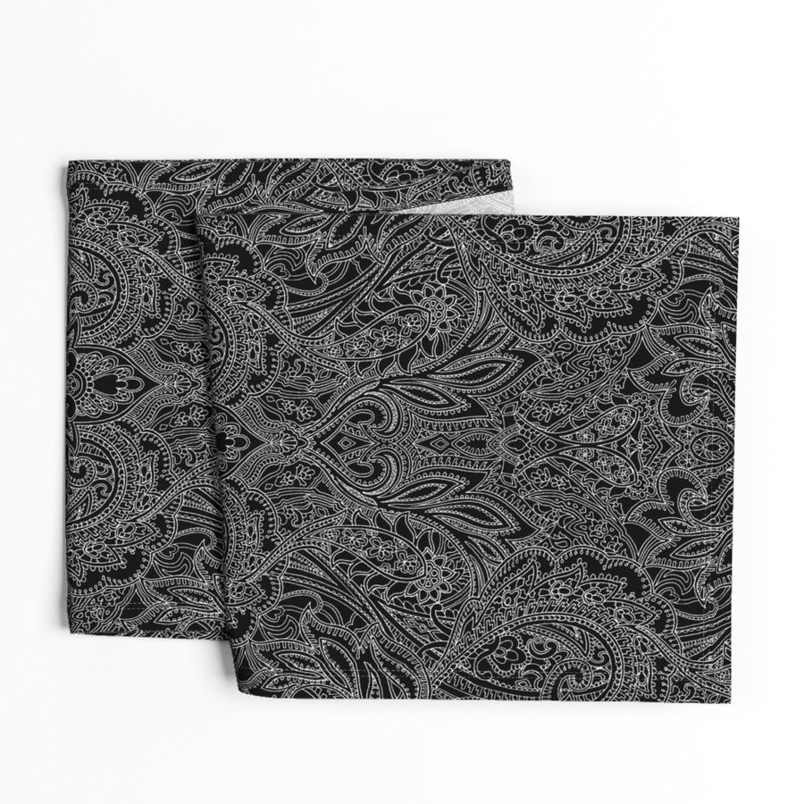 paisley lace outline black white Table Runner | Spoonflower