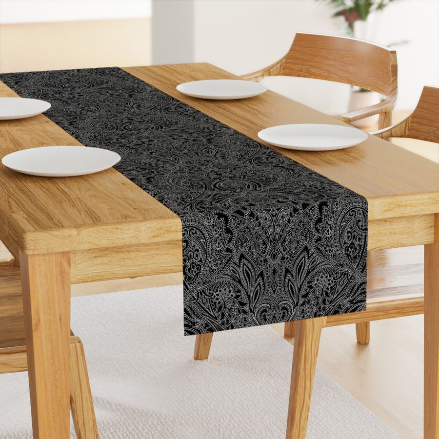 paisley lace outline black white Table Runner | Spoonflower