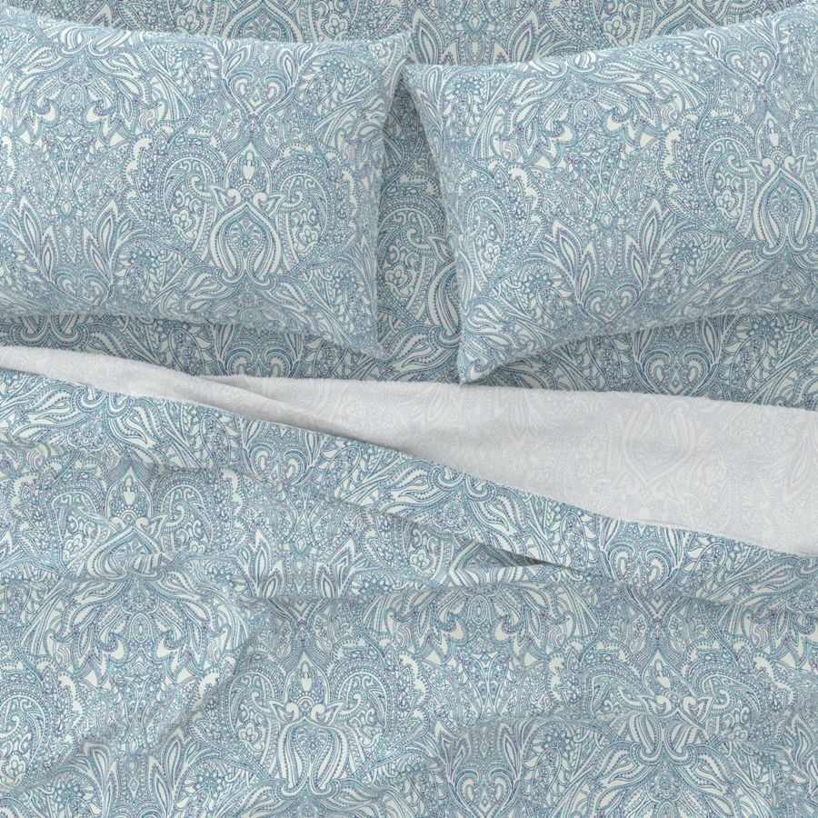 Paisley Lace Outline - white blue grey mint