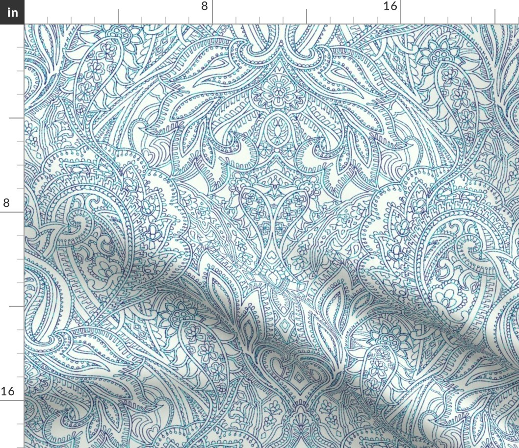 Paisley Lace Outline - white blue grey mint