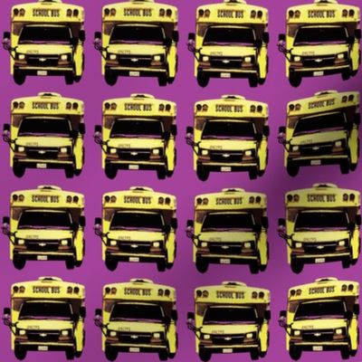 little yellow school bus on purple