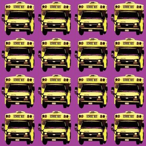 little yellow school bus on purple