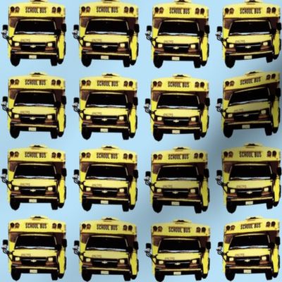 little yellow school bus on blue