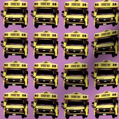 little yellow school bus on lavender