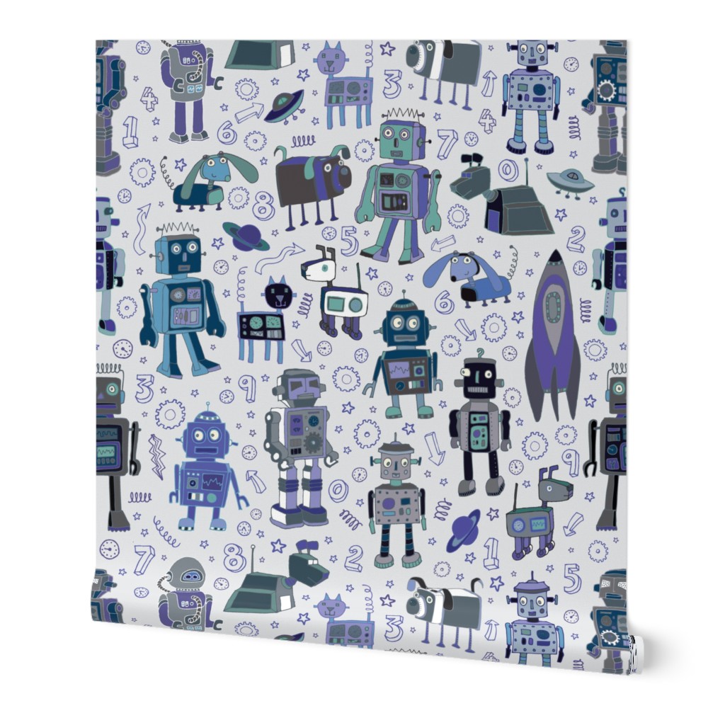 Robots in Space - Blue & Grey