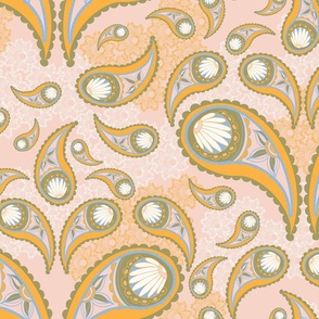 modern Paisley on white line flower drawing