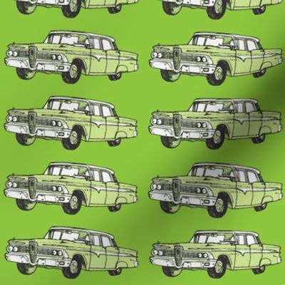 green 1959 Edsel Ranger on olive background