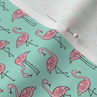 Flamingos Pink on Mint Green Smaller 1,5 inch small tiny