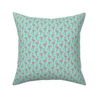 Flamingos Pink on Mint Green Smaller 1,5 inch small tiny