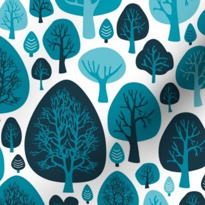 Cool winter woodland forest trees scandinavian garden nature blue