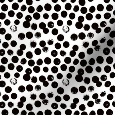 Pastel monochrome love brush circles, spots and dots and spots hand drawn ink illustration pattern scandinavian style in black and white