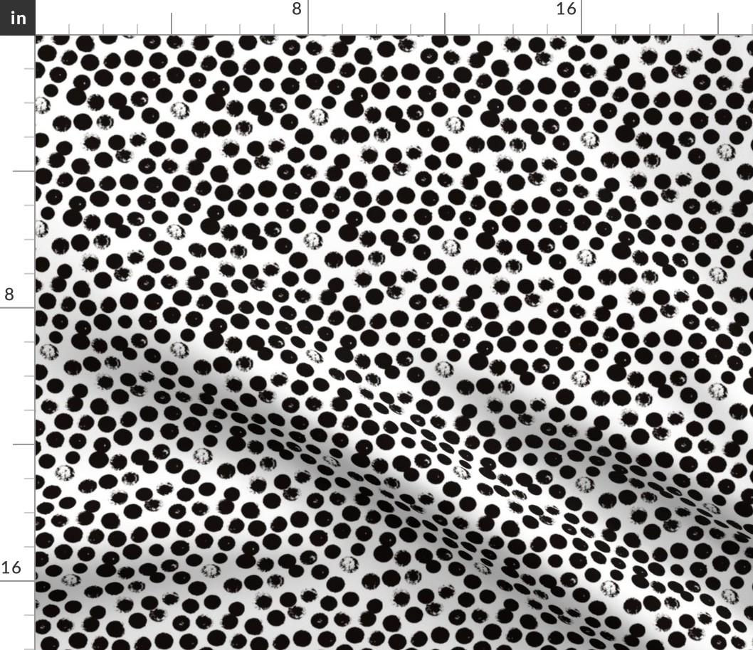 Pastel monochrome love brush circles, spots and dots and spots hand drawn ink illustration pattern scandinavian style in black and white