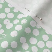 Pastel love brush circles, spots and dots and spots hand drawn ink illustration pattern scandinavian style in soft mint green