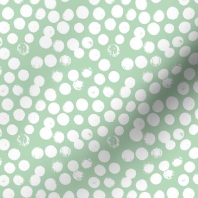 Pastel love brush circles, spots and dots and spots hand drawn ink illustration pattern scandinavian style in soft mint green