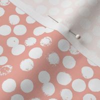 Pastel love brush circles, spots and dots and spots hand drawn ink illustration pattern scandinavian style in soft peach pink