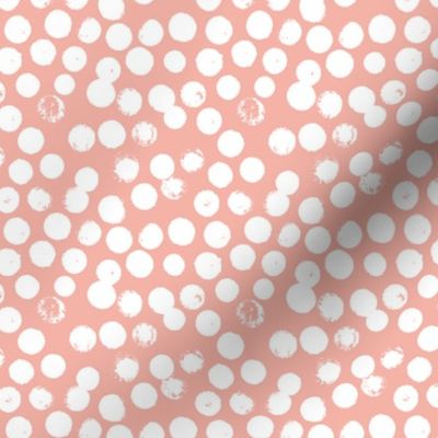 Pastel love brush circles, spots and dots and spots hand drawn ink illustration pattern scandinavian style in soft peach pink