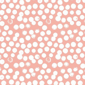 Pastel love brush circles, spots and dots and spots hand drawn ink illustration pattern scandinavian style in soft peach pink