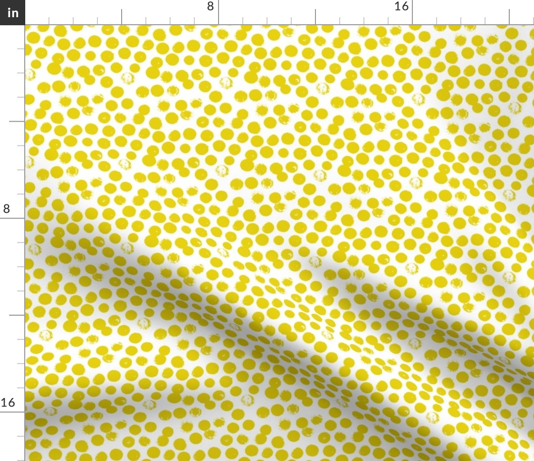 Pastel love brush circles, spots and dots and spots hand drawn ink illustration pattern scandinavian style in bright yellow mustard ochre