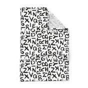 Raw monochrome brush strokes abc alphabet scandinavian abstract style black and white