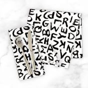 Raw monochrome brush strokes abc alphabet scandinavian abstract style black and white