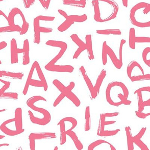 Raw brush strokes abc alphabet scandinavian abstract style pink white