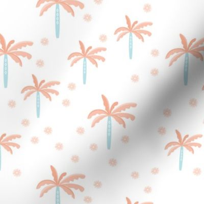 Summer palm tree beach coconut pastel bikini tropics illustration print in coral baby blue
