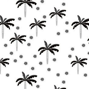 Summer palm tree beach coconut pastel bikini tropics illustration print in black and white