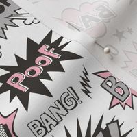 Superhero Comic Pop art Speech Bubbles Words Pink