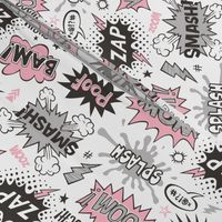 Superhero Comic Pop art Speech Bubbles Words Pink