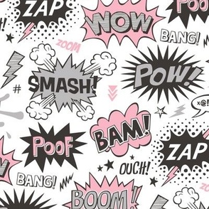 Superhero Comic Pop art Speech Bubbles Words Pink