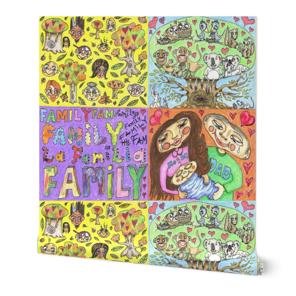 Family Tree Design, large scale, yellow purple orange blue colorful rainbow