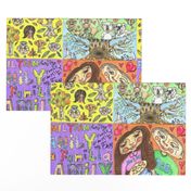 Family Tree Design, large scale, yellow purple orange blue colorful rainbow