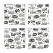 Superhero Comic Pop art Speech Bubbles Words Black & White Grey