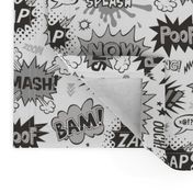 Superhero Comic Pop art Speech Bubbles Words Black & White Grey